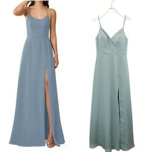 Light Blue Gown Small Bridesmaid Dress Strap Wedding Formal Lace Slit Azazie